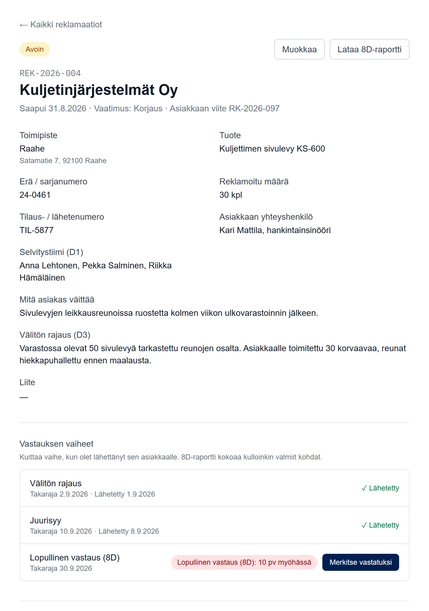 Asiakasreklamaatio ja sen kolme vastausvaihetta takarajoineen